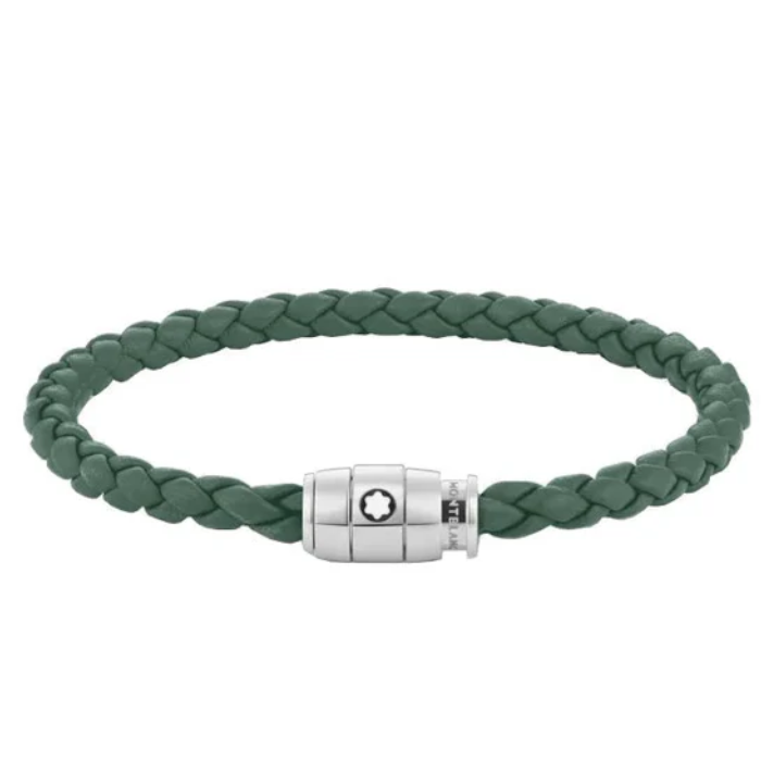 Bracciale a 3 anelli della Collezione Montblanc Meisterstück in acciaio e pelle, grigio stagno