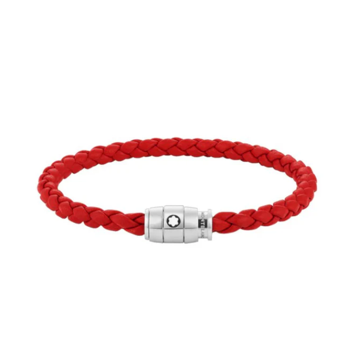 Bracciale in acciaio e pelle rossa con chiusura a 3 anelli