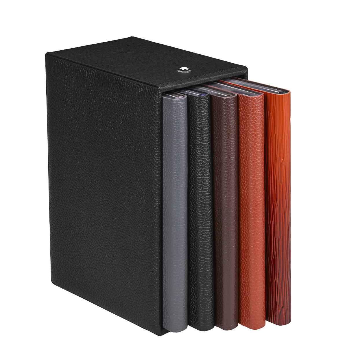 Deep frame for 5 medium-format notebooks in black grained leather
