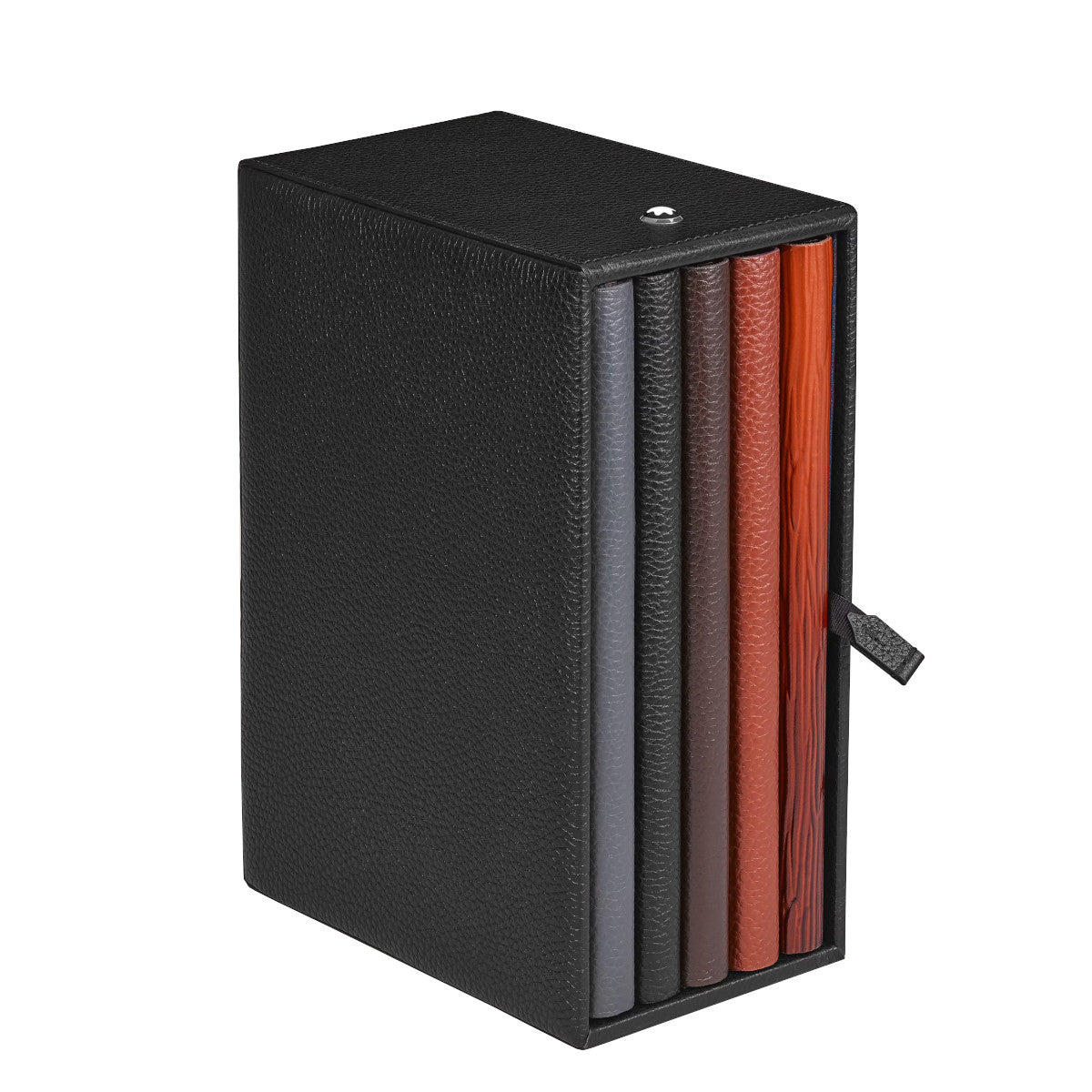 Deep frame for 5 medium-format notebooks in black grained leather