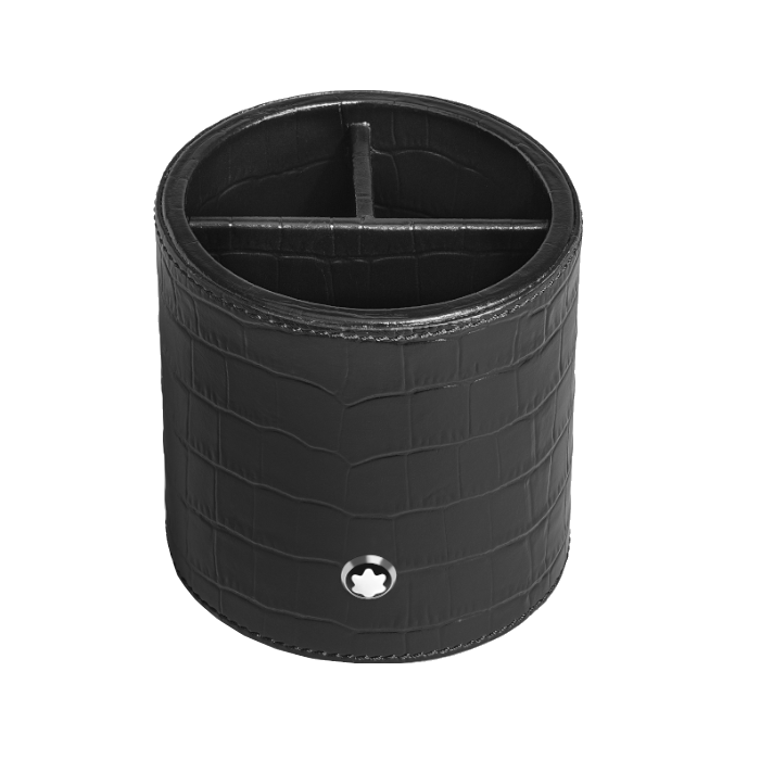 Desk pen holder in embossed crocodile leather