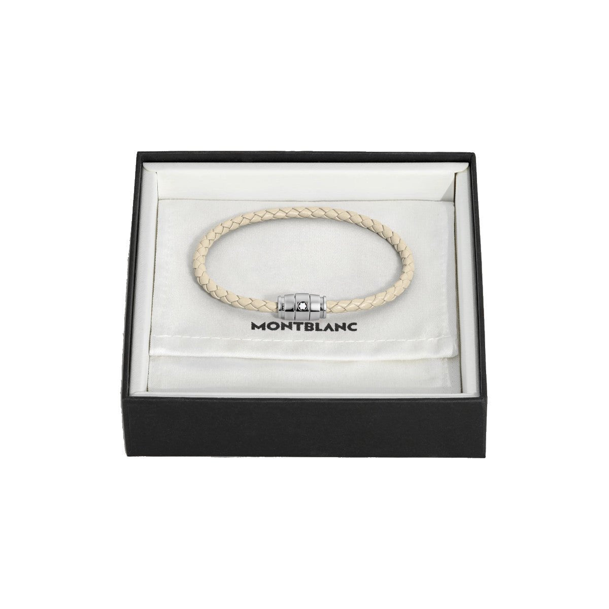 Bracelet hommeMontblancBracelet acier 3 anneaux Collection Meisterstück en cuir beige nuageS