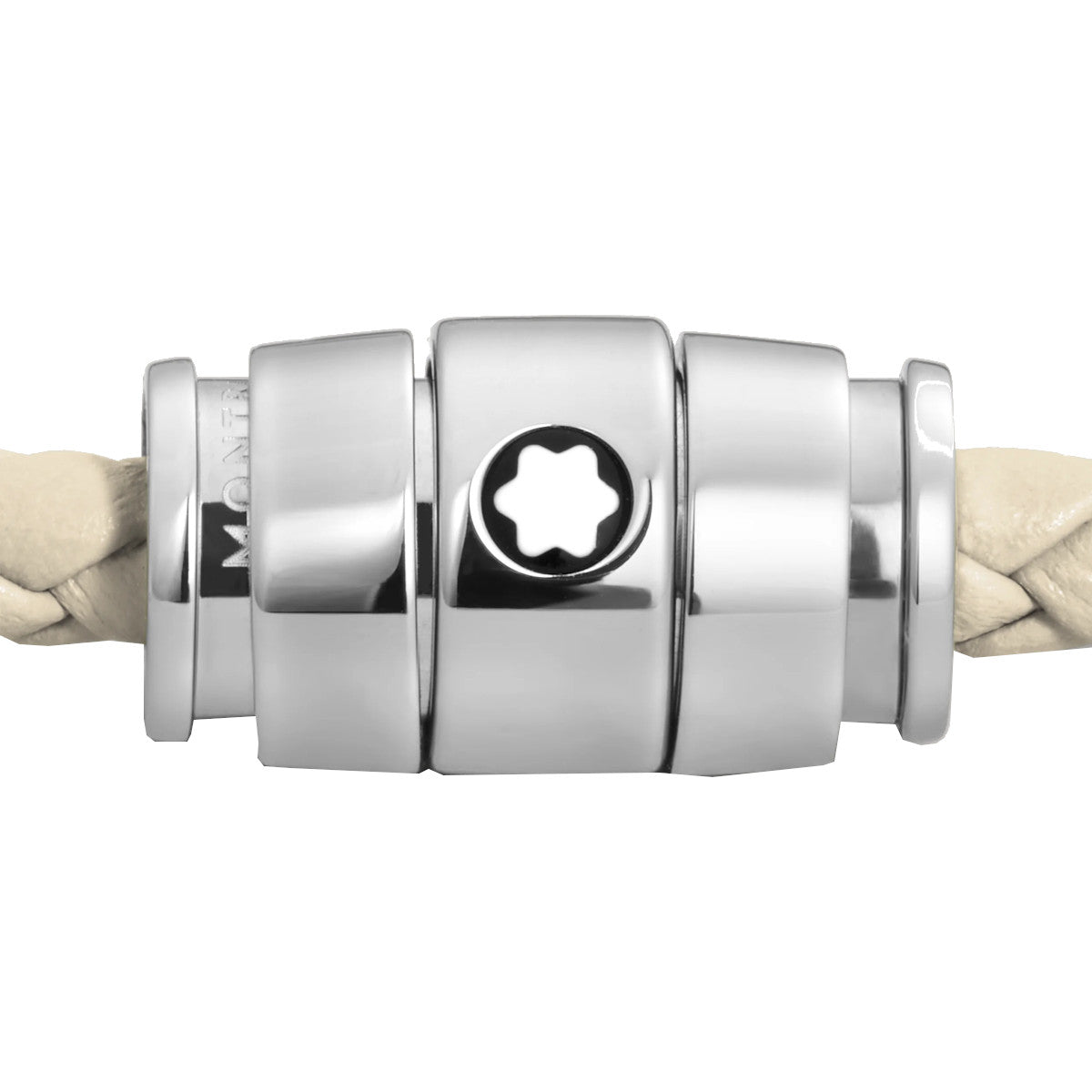 Bracelet hommeMontblancBracelet acier 3 anneaux Collection Meisterstück en cuir beige nuageS