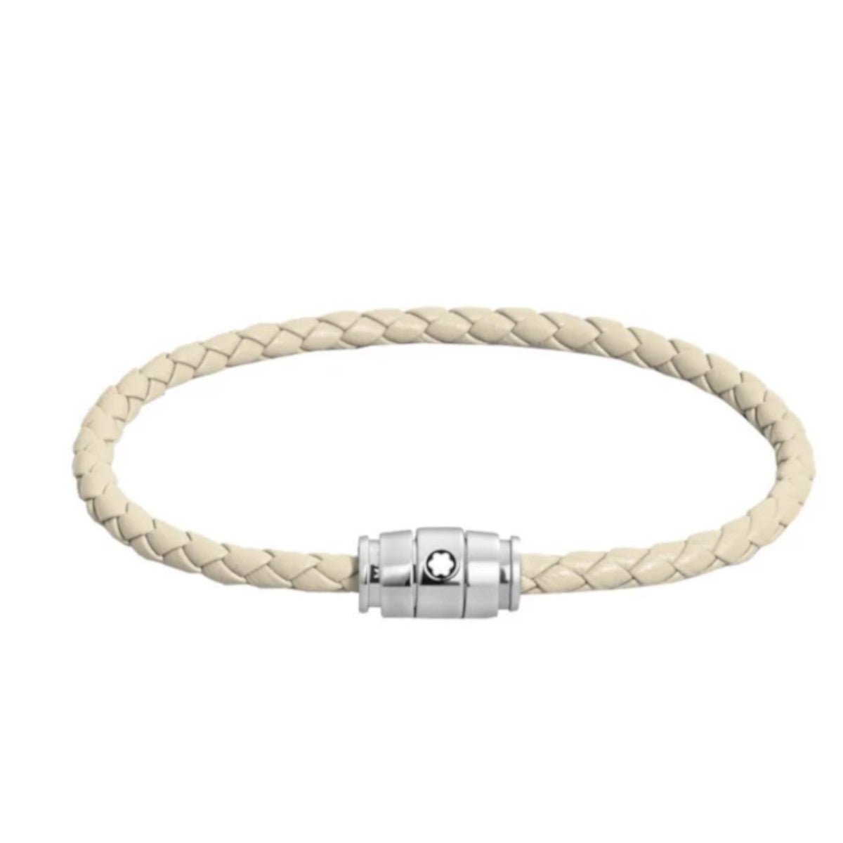 Bracelet hommeMontblancBracelet acier 3 anneaux Collection Meisterstück en cuir beige nuageS