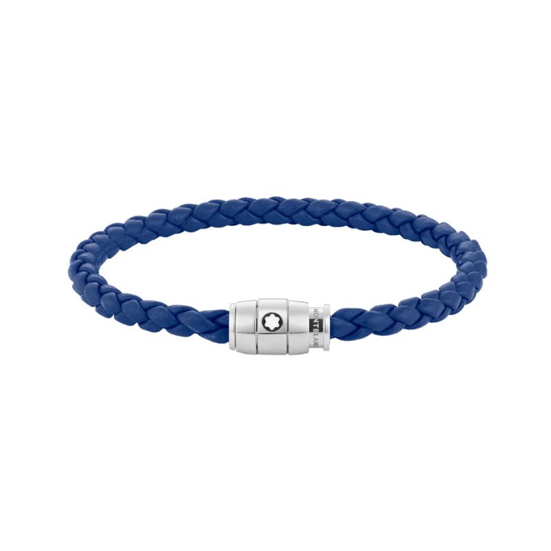 Bracelet hommeMontblancBracelet en acier et cuir bleu avec fermeture à 3 anneauxS