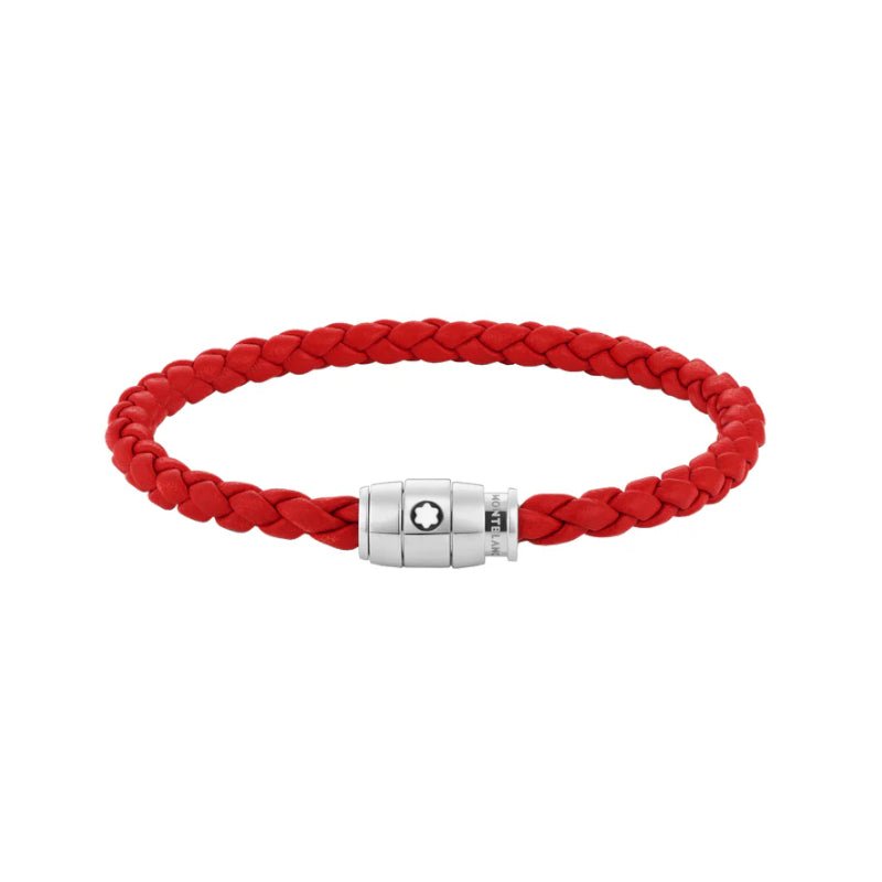 Bracelet hommeMontblancBracelet en acier et cuir rouge avec fermeture à 3 anneauxS