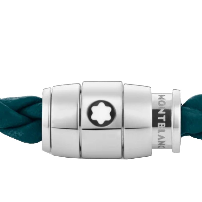 Bracelet hommeMontblancBracelet Montblanc à 3 anneaux de la collection Montblanc Meisterstück en acier et en cuir bleu pétroleS