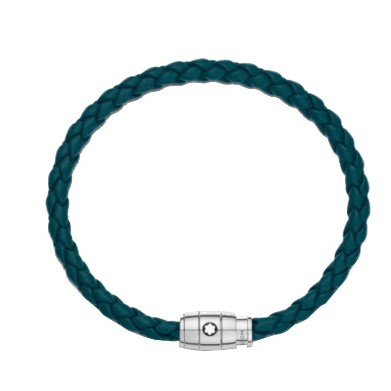 Bracelet hommeMontblancBracelet Montblanc à 3 anneaux de la collection Montblanc Meisterstück en acier et en cuir bleu pétroleS