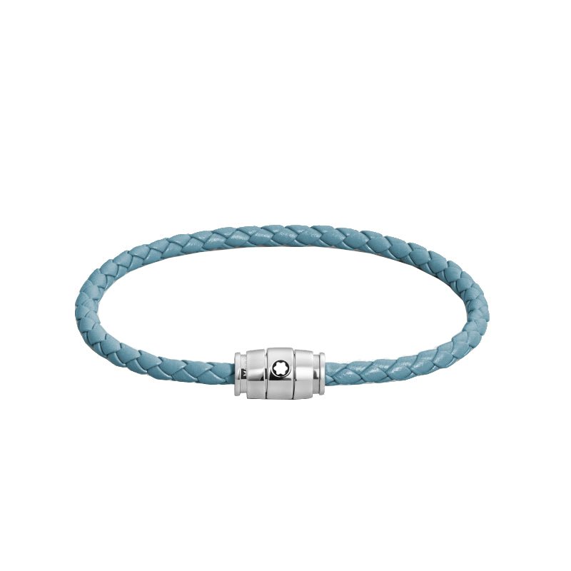 Bracelet hommeMontblancBracelet Montblanc Meisterstück en acier 3 anneaux en cuir bleu cendréS