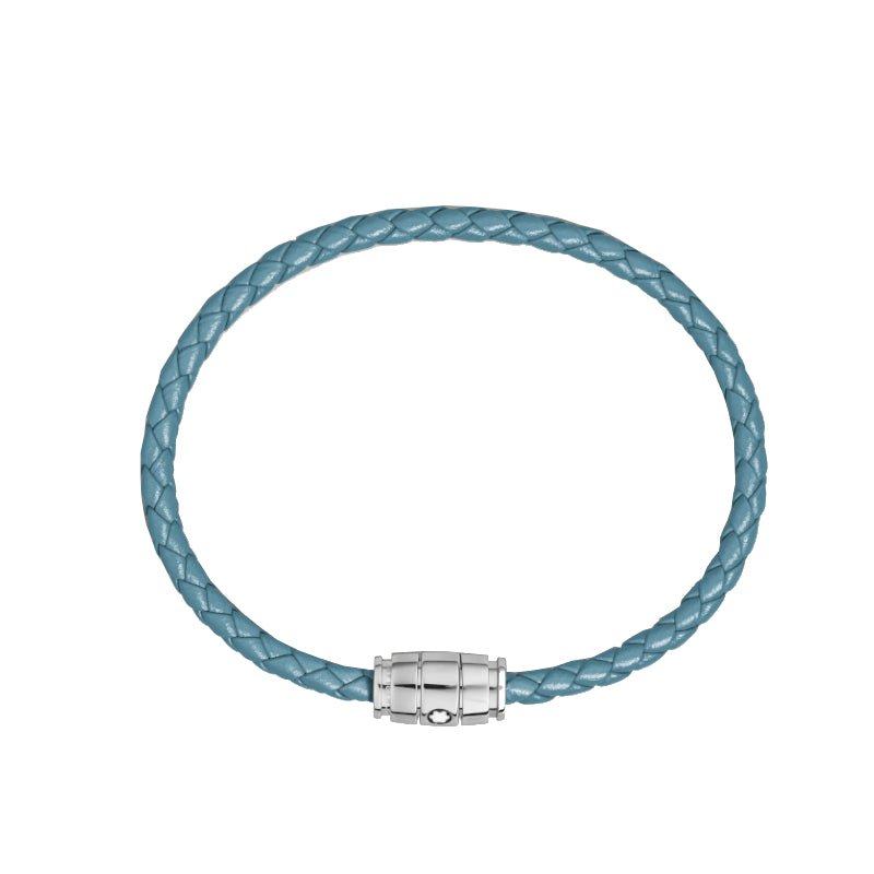 Bracelet hommeMontblancBracelet Montblanc Meisterstück en acier 3 anneaux en cuir bleu cendréS