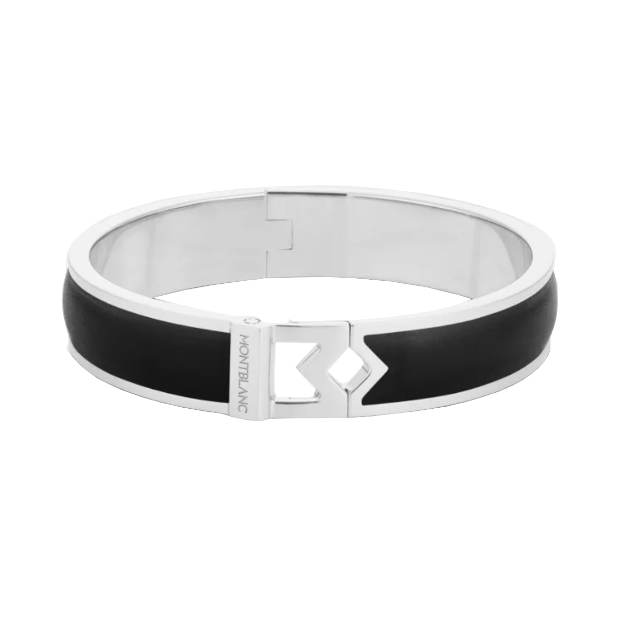 Montblanc M Logo Ring in Steel and Black Leather