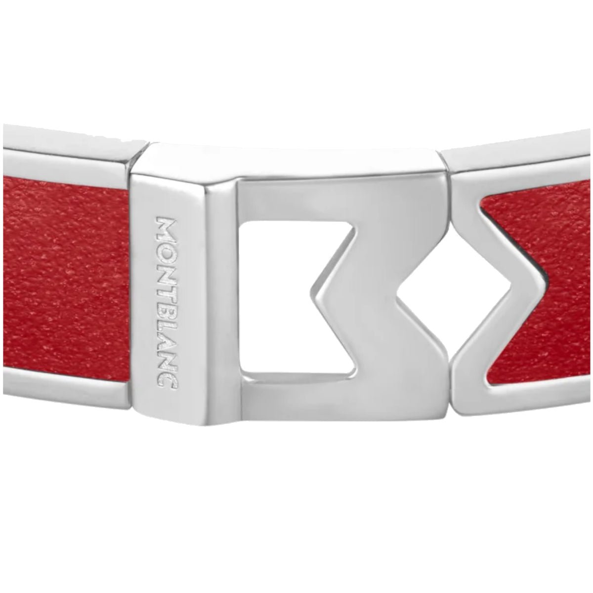 Bracelet hommeMontblancJonc Montblanc M logo en acier et cuir rouge