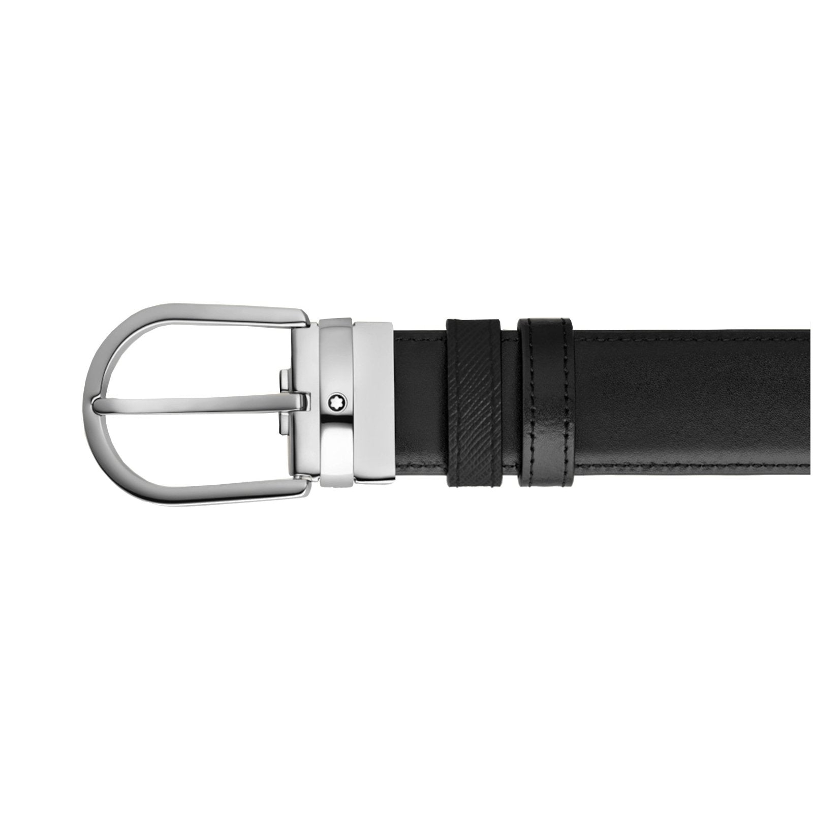 Ceinture hommeMontblancCeinture réversible Montblanc en cuir noir avec boucle en forme de ferraille 35 mm