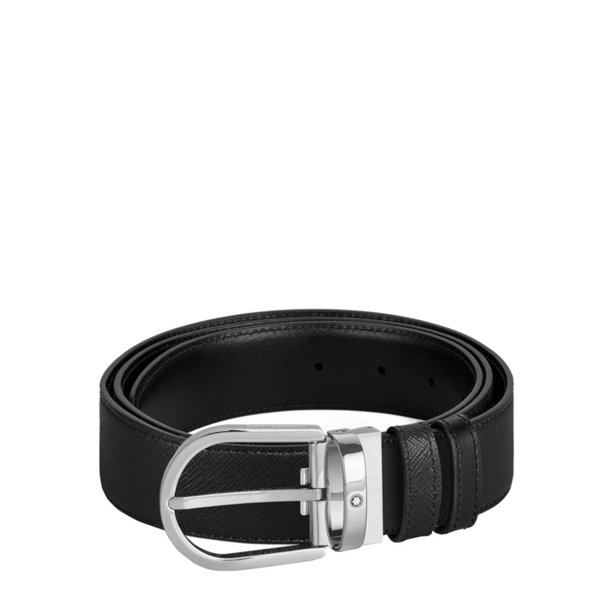 Ceinture hommeMontblancCeinture réversible Montblanc en cuir noir avec boucle en forme de ferraille 35 mm