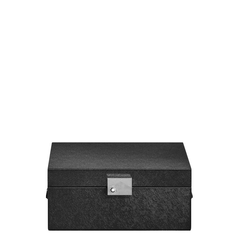 Coffret De Rangement Pour 4 Montres - Noir à Coutures Blanches, Simili Cuir, Neuf Avec étiquette