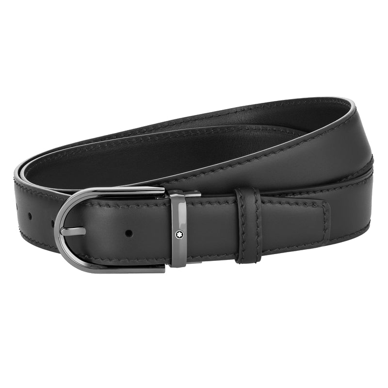 Ceinture hommeMontblancCeinture à boucle fer à cheval de 35 mm en cuir noir