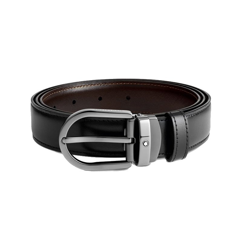 Ceinture hommeMontblancCeinture réversible à boucle fer à cheval de 30 mm en cuir noir/marron