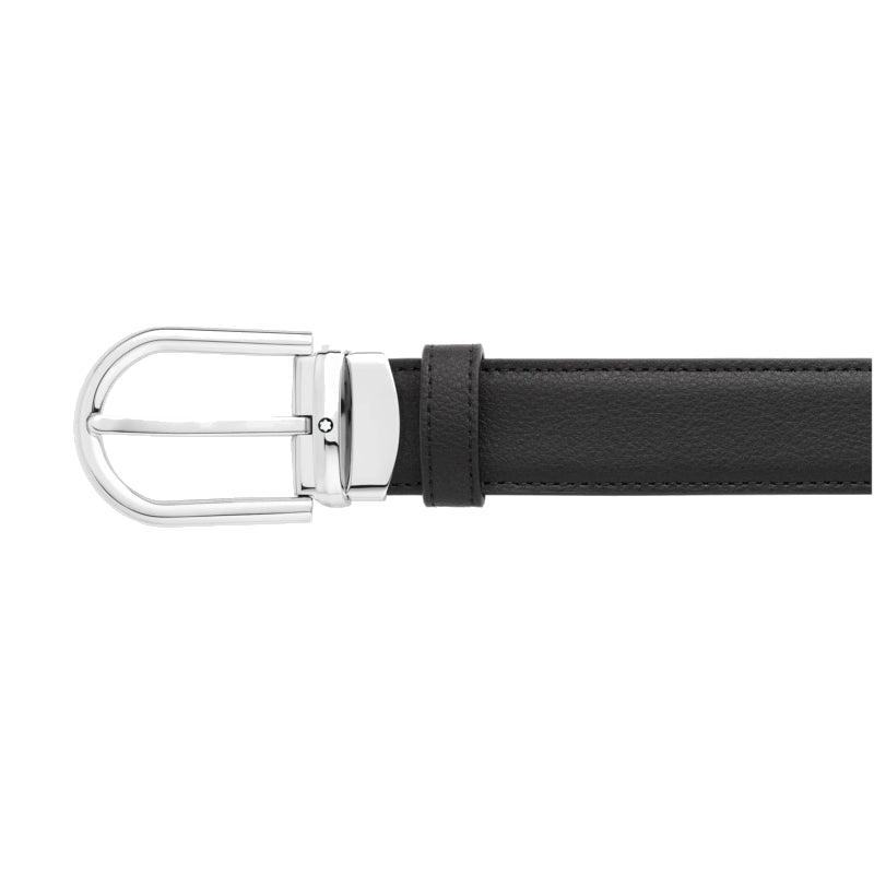 Ceinture hommeMontblancMontblanc Ceinture réversible à boucle fer à cheval de 30 mm en cuir noir/bleu