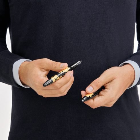 Stylo plumeMontblancStylo plume (M) Montblanc Meisterstück Solitaire Calligraphie motif feuille d'or