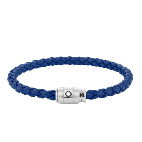 Bracelet en acier et cuir bleu avec fermeture à 3 anneaux