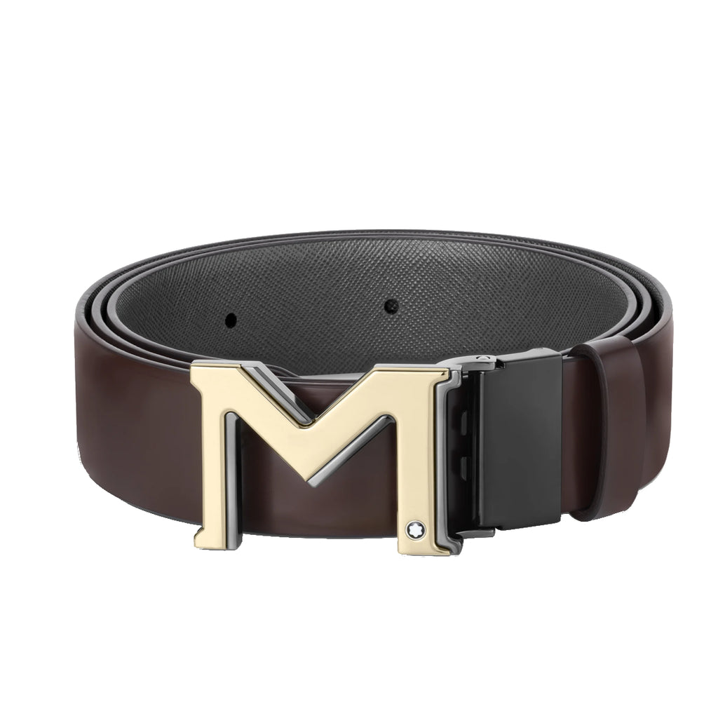Ceinture réversible à boucle M de 35mm en cuir Marron/Gris