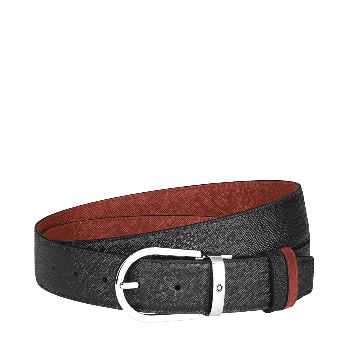 Montblanc 35 mm reversible horseshoe motif belt in ebony leather Sartorial 