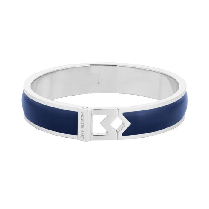 Montblanc M logo bangle in steel and blue leather 