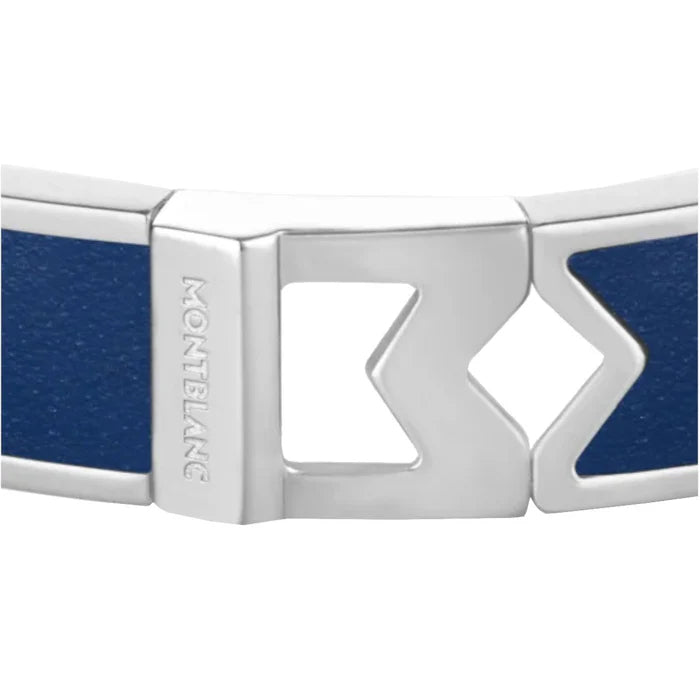 Montblanc M logo bangle in steel and blue leather 