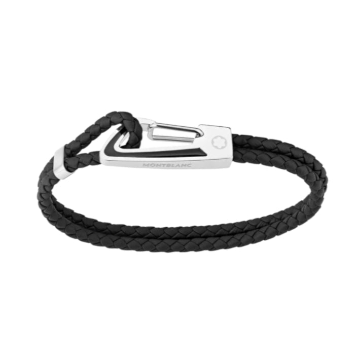 Bracelet hommeMontblancBracelet homme en cuir noir tressé avec fermoir mousquetonS