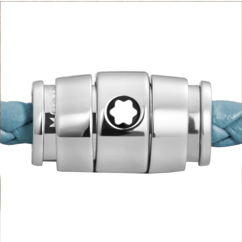 Bracelet hommeMontblancBracelet Montblanc Meisterstück en acier 3 anneaux en cuir bleu cendréS