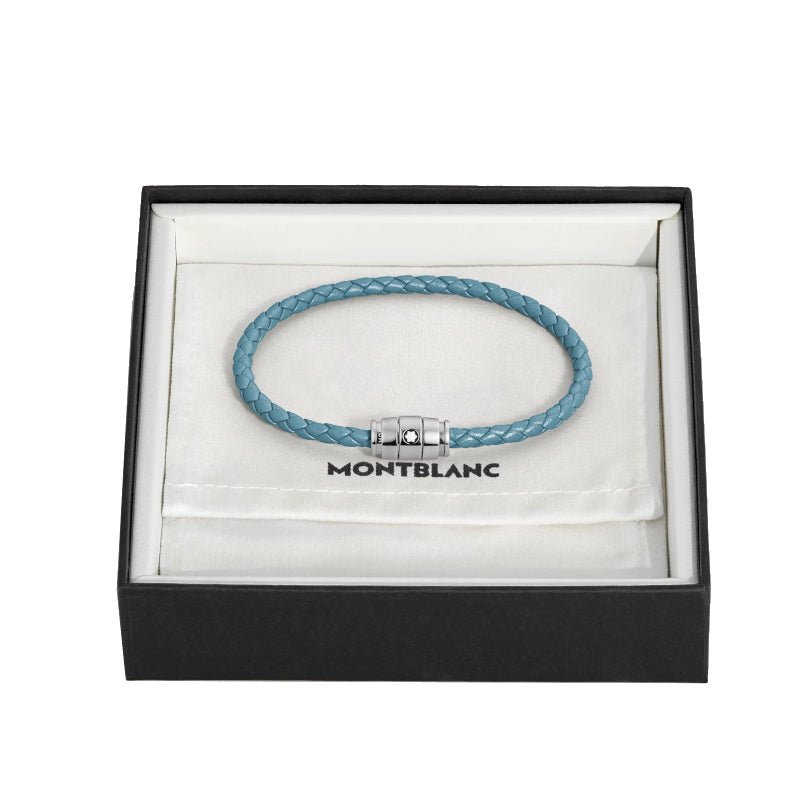 Bracelet hommeMontblancBracelet Montblanc Meisterstück en acier 3 anneaux en cuir bleu cendréS