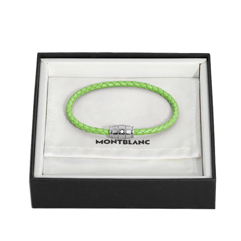 Bracelet hommeMontblancBracelet Montblanc Meisterstück en acier 3 anneaux en cuir vert citronS