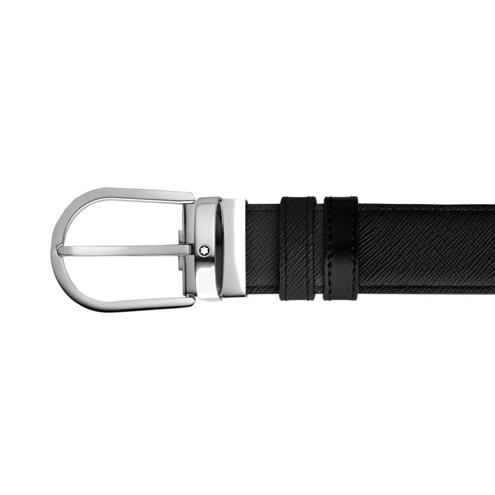 Ceinture hommeMontblancCeinture réversible Montblanc en cuir noir avec boucle en forme de ferraille 35 mm