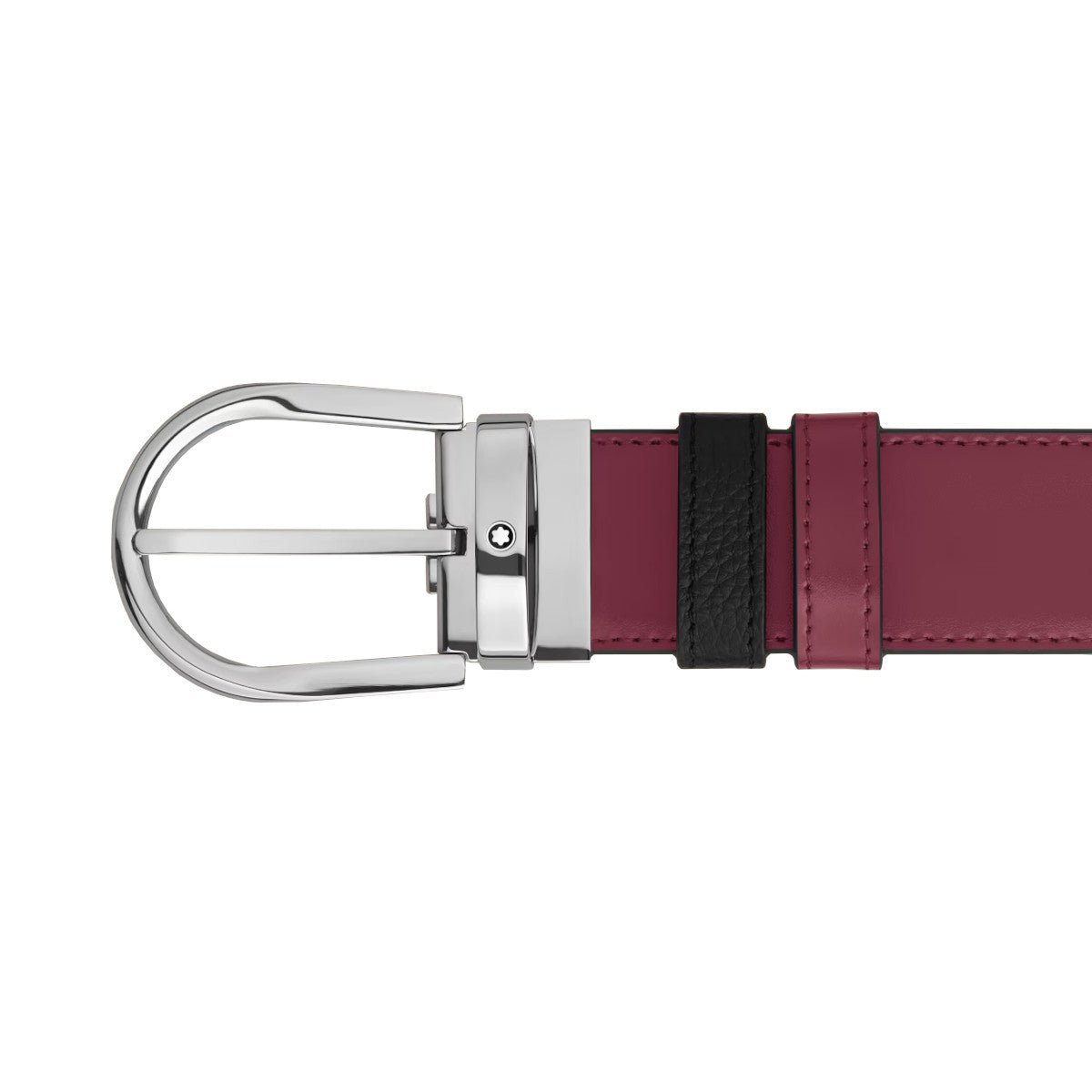 Ceinture hommeMontblancMontblanc Ceinture Montblanc en cuir réversible 35 mm uni grain/cassis noir avec boucle fer à cheval.