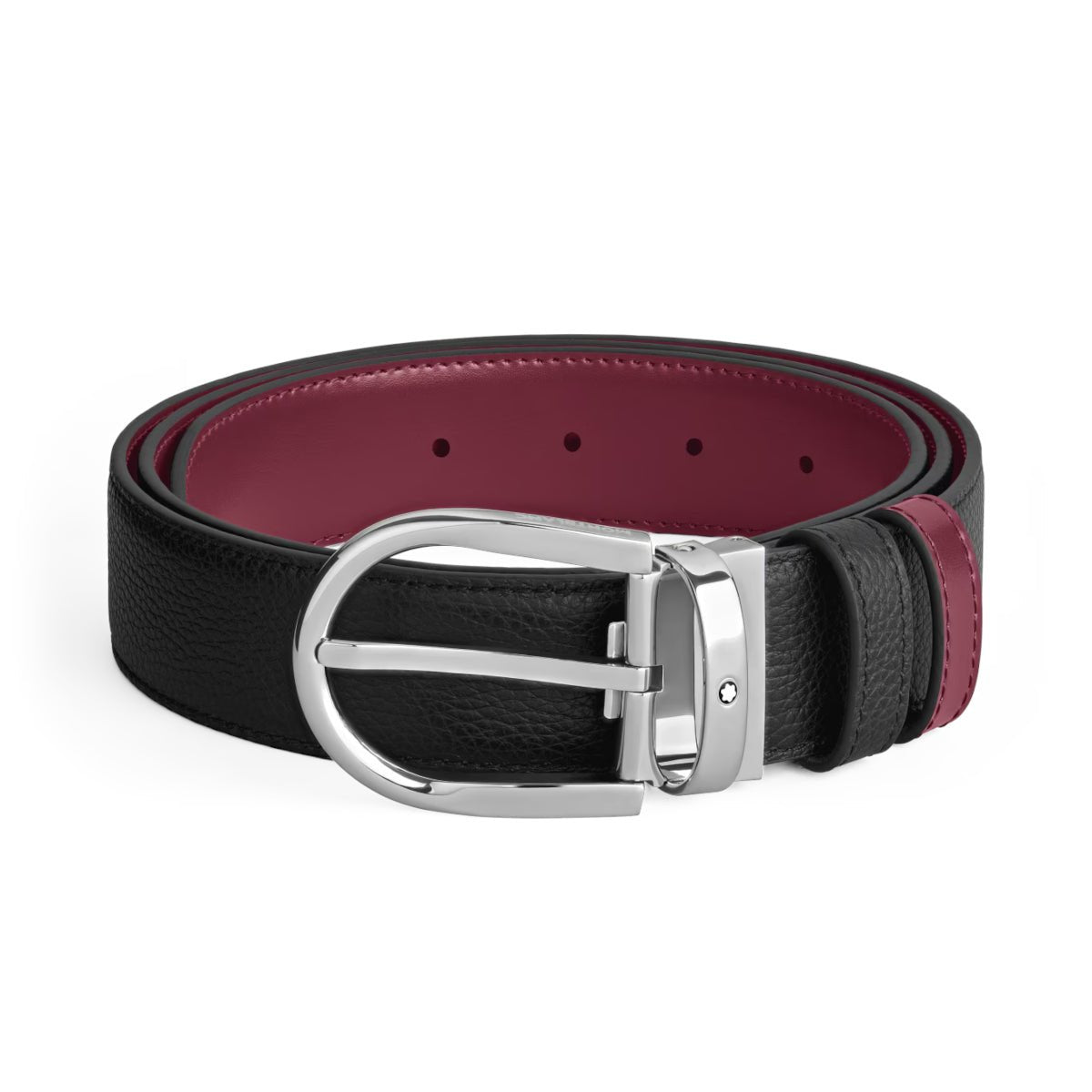 Ceinture hommeMontblancMontblanc Ceinture Montblanc en cuir réversible 35 mm uni grain/cassis noir avec boucle fer à cheval.