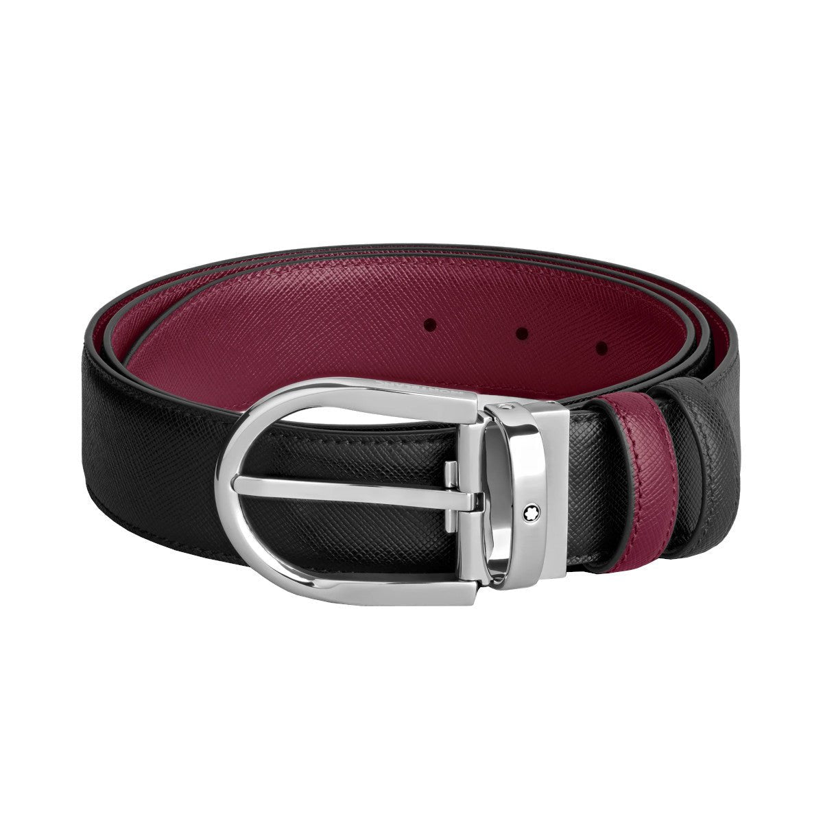 Ceinture hommeMontblancMontblanc Ceinture Montblanc réversible en cuir noir/cassis 35 mm avec boucle en fer à cheval