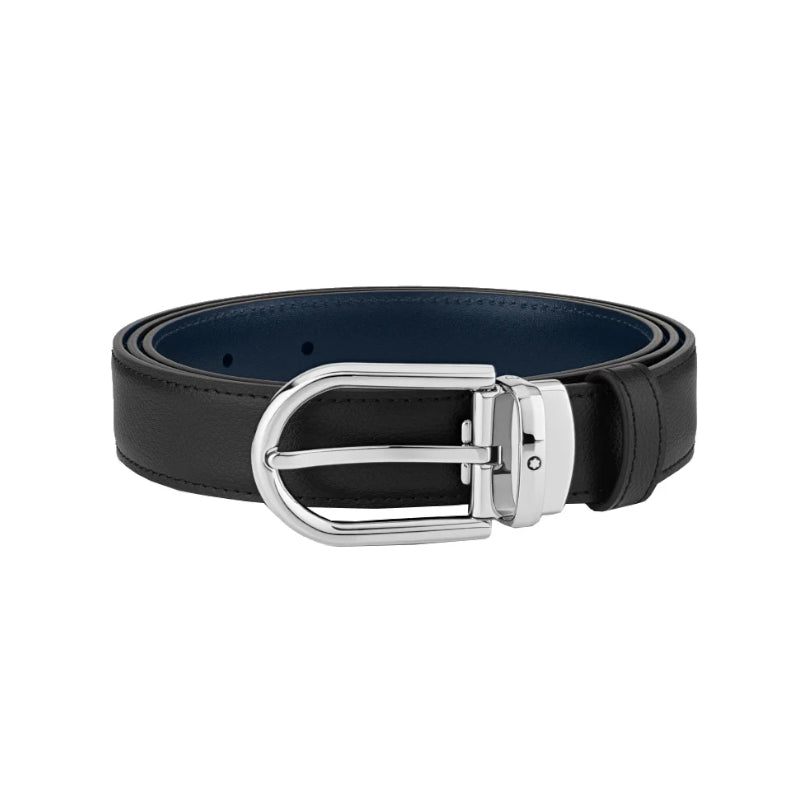 Ceinture hommeMontblancMontblanc Ceinture réversible à boucle fer à cheval de 30 mm en cuir noir/bleu