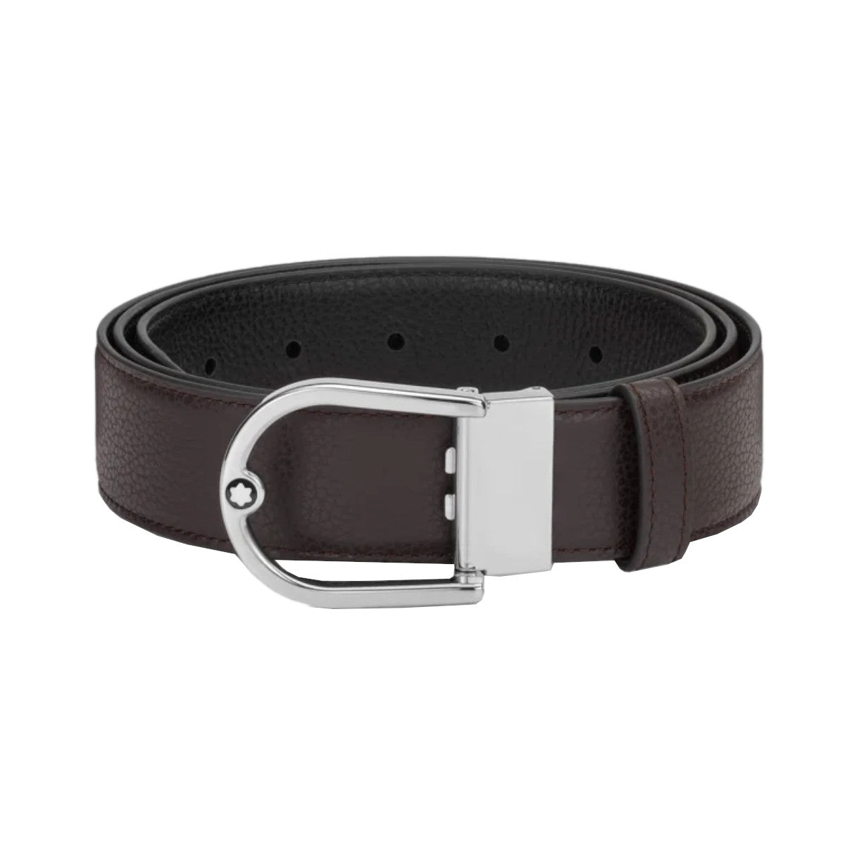 Ceinture hommeMontblancMontblanc Ceinture Réversible À Boucle Fer À Cheval De 35 Mm En Cuir Grainé Ébène/Noir