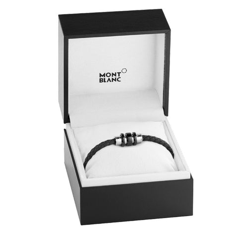 Bracelet Montblanc en cuir noir tressé avec fermoir en acier, finition PVD noir (Taille S) - Boutique-Officielle-Montblanc-Cannes