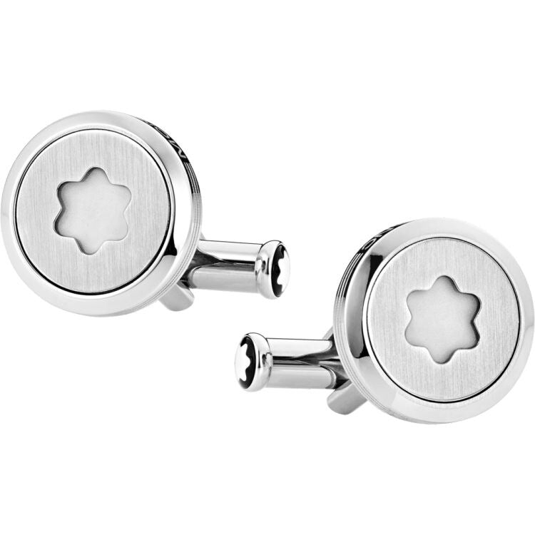 Boutons de manchetteMontblancBoutons de manchette Montblanc Starwalker ronds en acier inoxydable avec emblème Montblanc