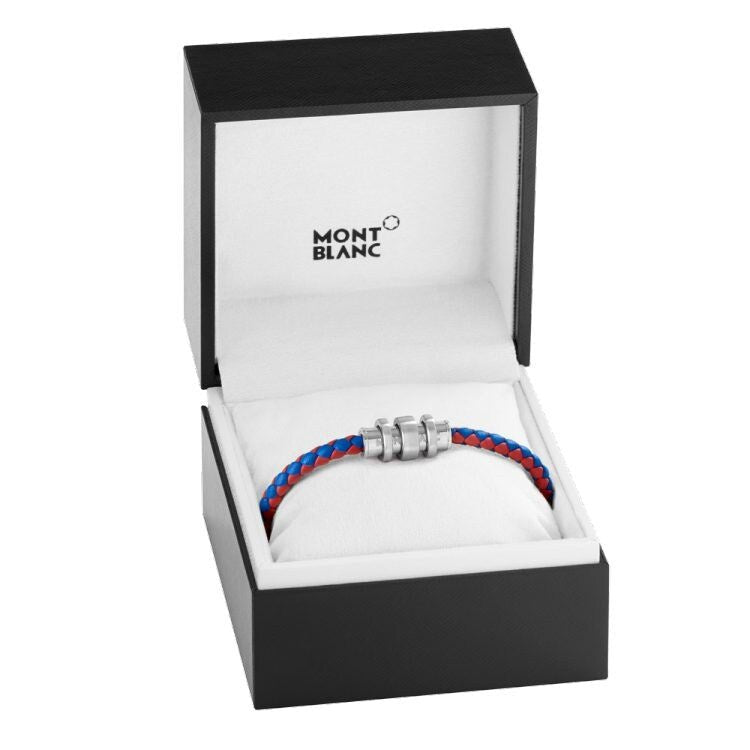 Bracelet hommeMontblancBracelet homme en cuir rouge/bleu tressé avec fermoir magnétiqueM