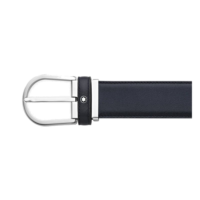 Ceinture hommeMontblancCeinture à boucle fer à cheval de 35 mm en cuir bleu