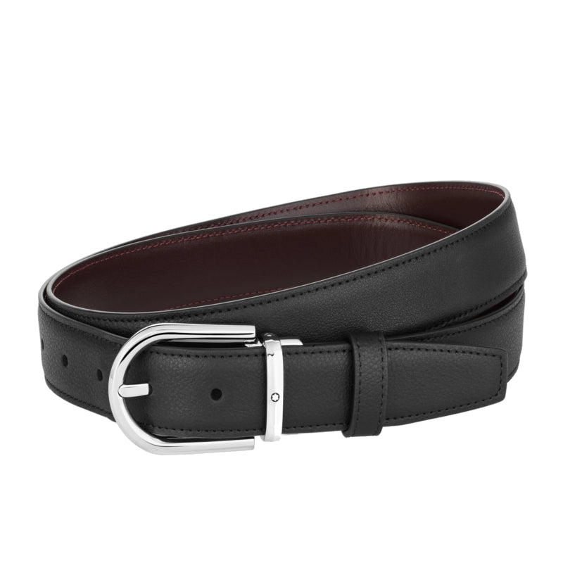 Ceinture hommeMontblancCeinture réversible à boucle fer à cheval de 30 mm en cuir noir/bordeaux