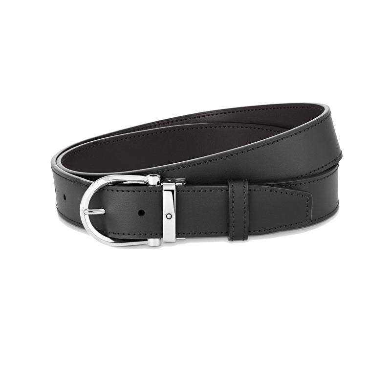 Ceinture hommeMontblancCeinture réversible à boucle fer à cheval de 35 mm en cuir noir/marron