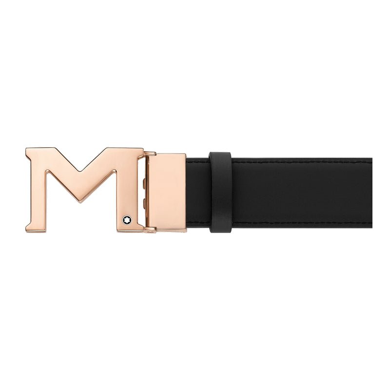 Ceinture hommeMontblancCeinture réversible à boucle M de 35 mm en cuir noir/bleu
