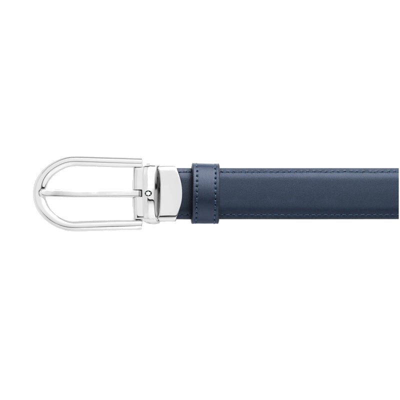 Ceinture hommeMontblancMontblanc Ceinture réversible à boucle fer à cheval de 30 mm en cuir noir/bleu