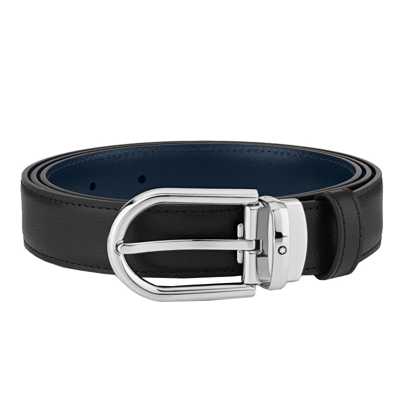 Ceinture hommeMontblancMontblanc Ceinture réversible à boucle fer à cheval de 30 mm en cuir noir/bleu