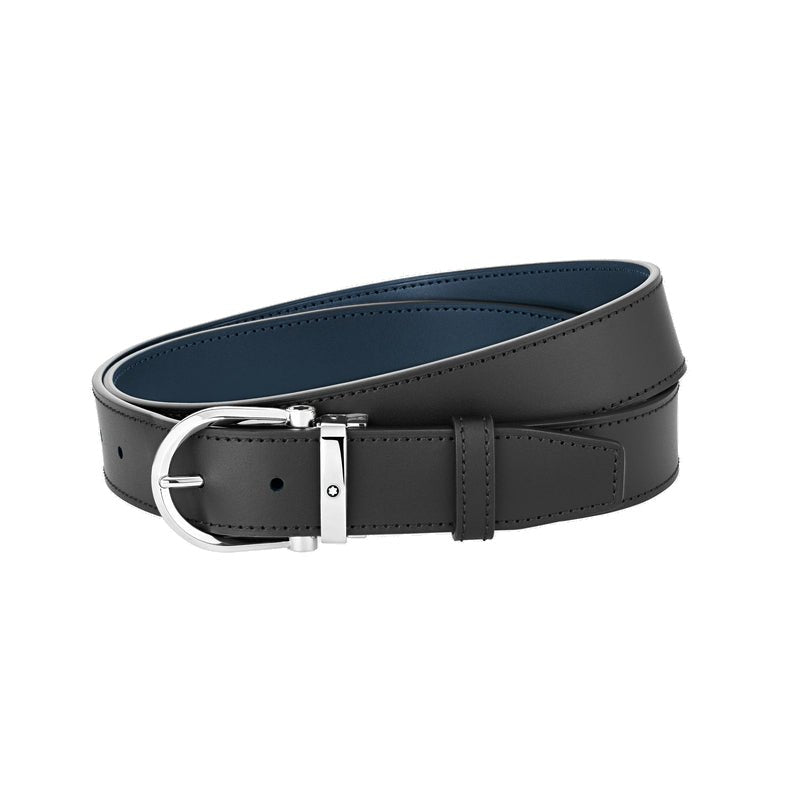 Ceinture hommeMontblancMontblanc Ceinture réversible à boucle fer à cheval de 35 mm en cuir noir/bleu